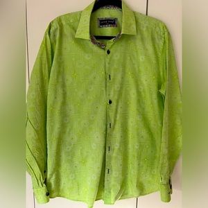 Jared Lang men’s dress shirt size L green cotton damask pattern